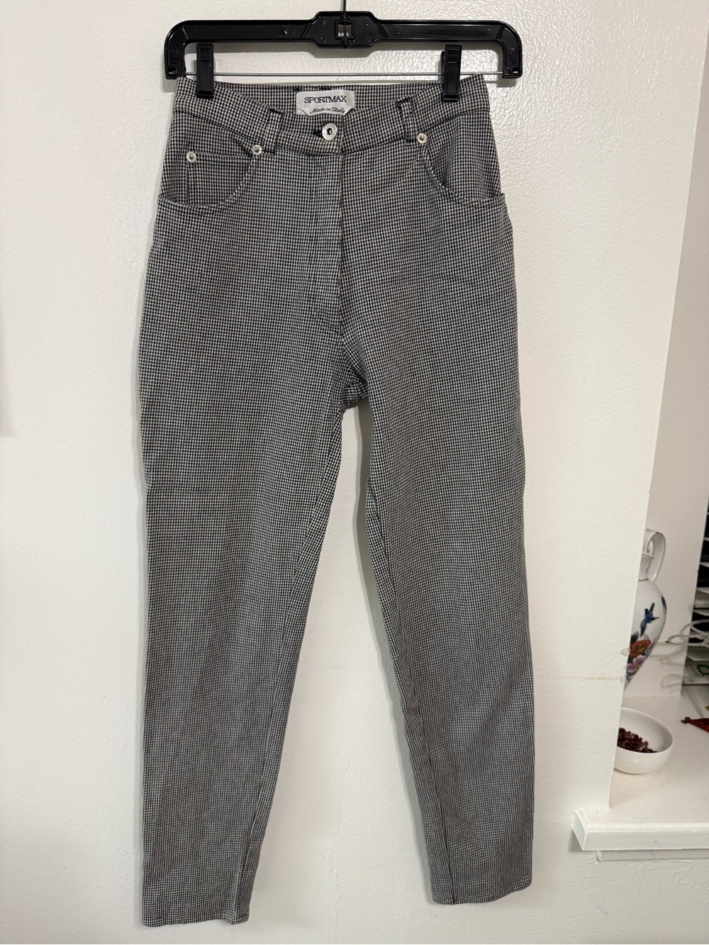 Sportmax Black & White Houndstooth Straight-Leg Jeans